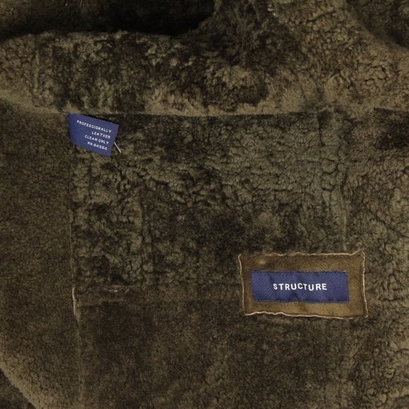 Structure Mens Shearling Coat L Earthy Moss Green Sheepskin Ranch Style Wool - Picture 6 of 8